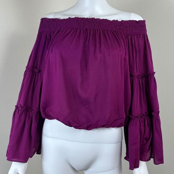 Free People Free Spirit Women Size S Off The Shoulder Wide Sleeve Cropped Top - Picture 8 of 13